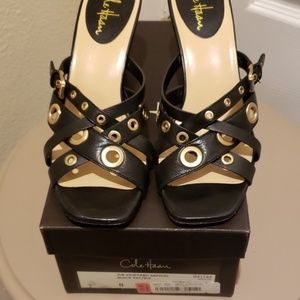 Cole Haan Nike Air Sz 8AA in Black Wedge Slides